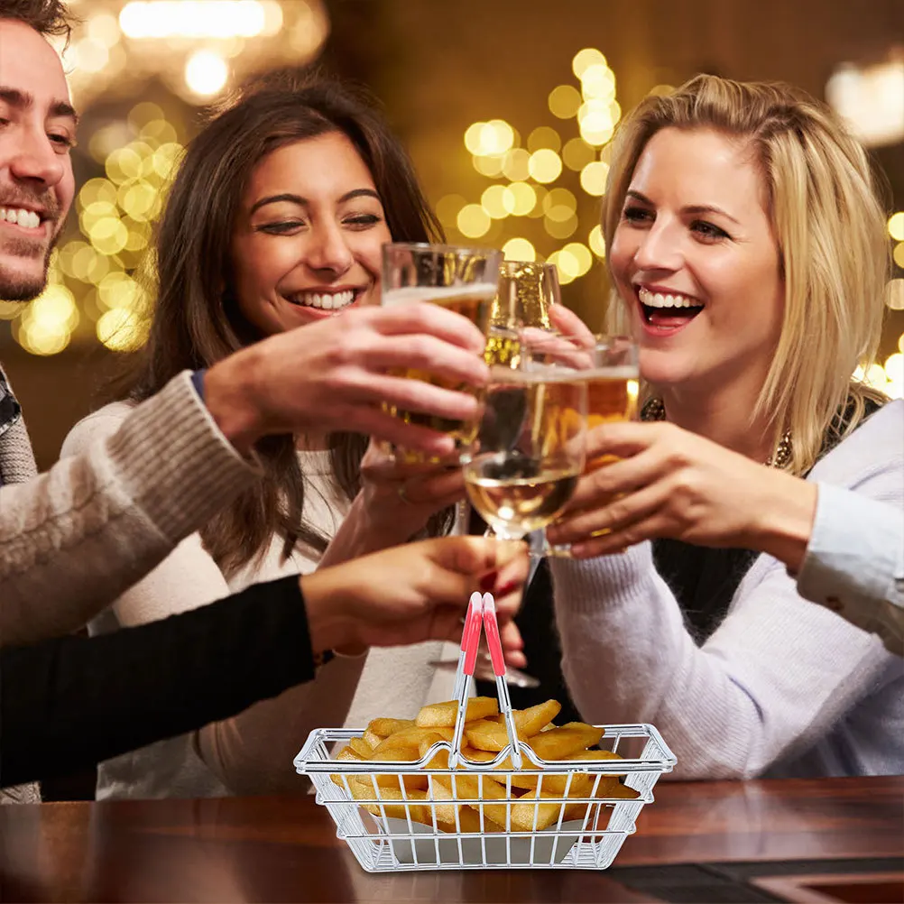 سلة تسوق سلكية معدنية صغيرة حاوية تخزين صغيرة متينة لسطح المكتب لمستحضرات التجميل سلة تسوق صغيرة