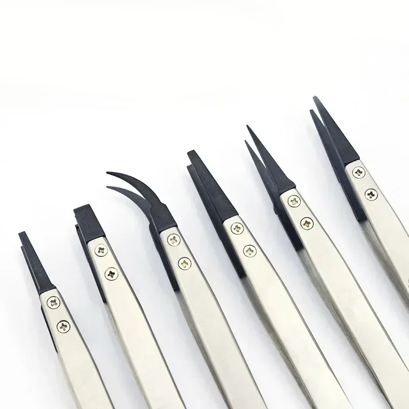 5PC Watch Hands Installation Work Tweezers Straight Elbow Handle Stainless Antistatic Plastic Tweezers ESD-259 ESD-259A ESD-7A