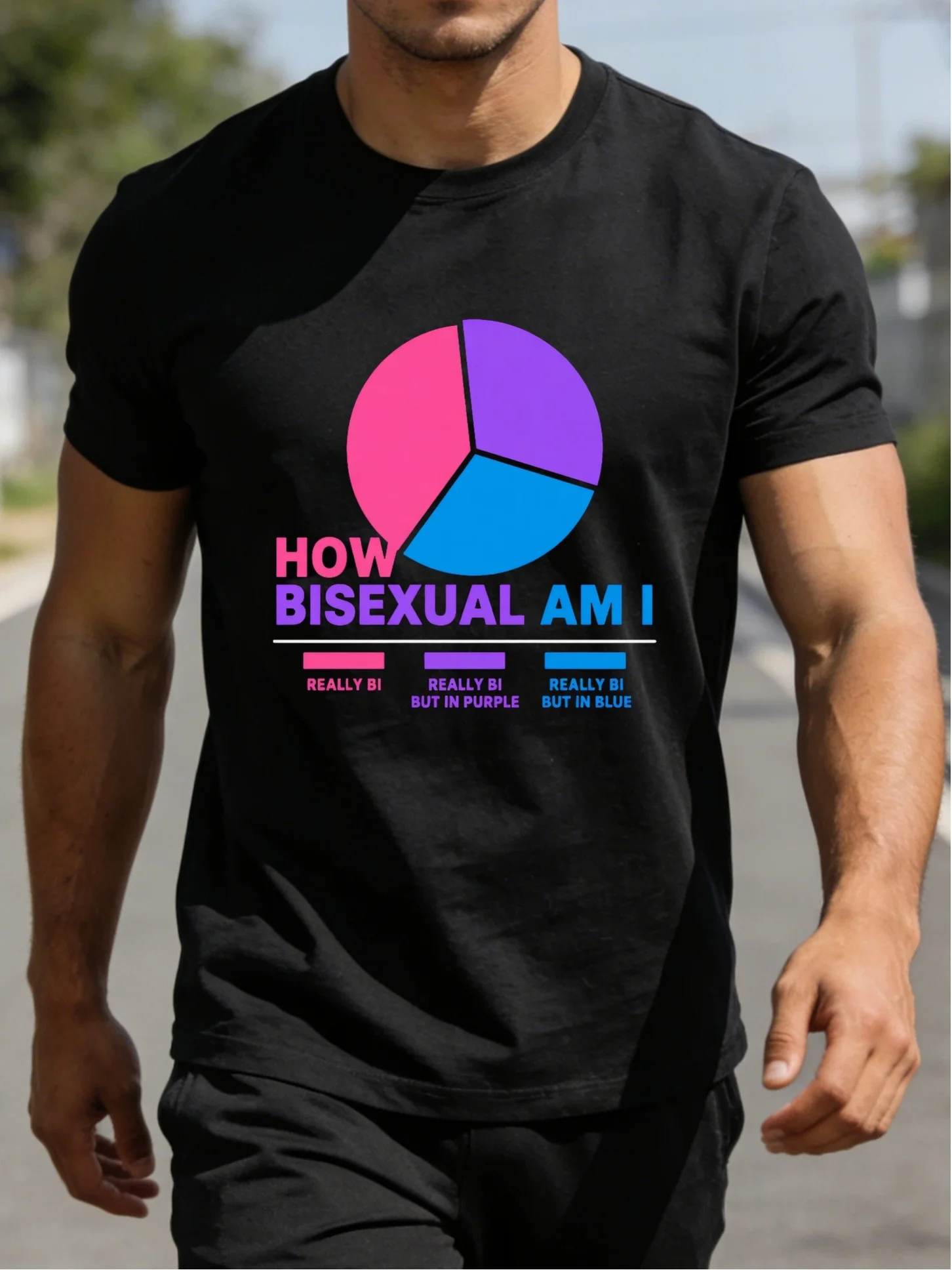Street Style Men's Short-sleeved T-shirt Bisexual Pride Pie Chart Graphic Pink Purple Blue Gradient Humor Text