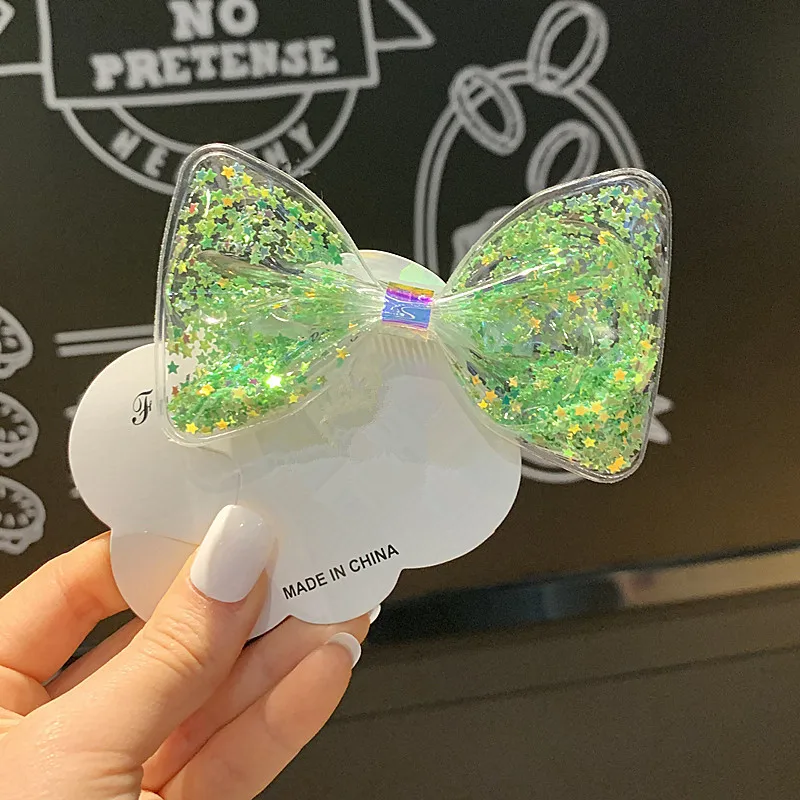 Transparent Girls Sharker Hair Bows Shinny Stars Holiday Party Hairgrips for Children Barrettes Hair Accessories