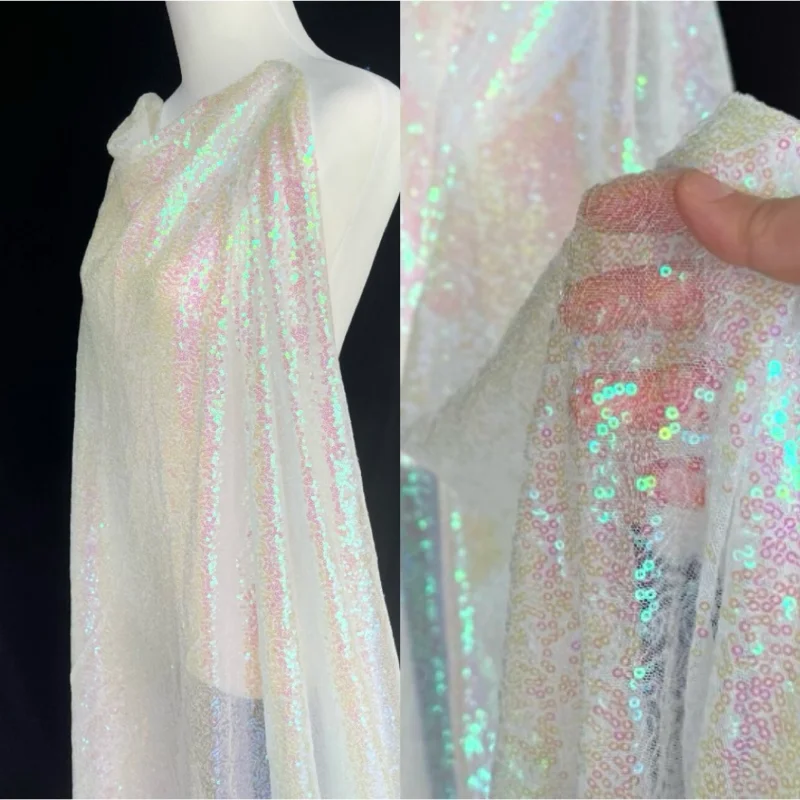 

3mm Sequin Embroidered Mesh Fabric for DIY Sewing Shooting Background Dance Costume Clothing Fashion Material Cloth By The Meter