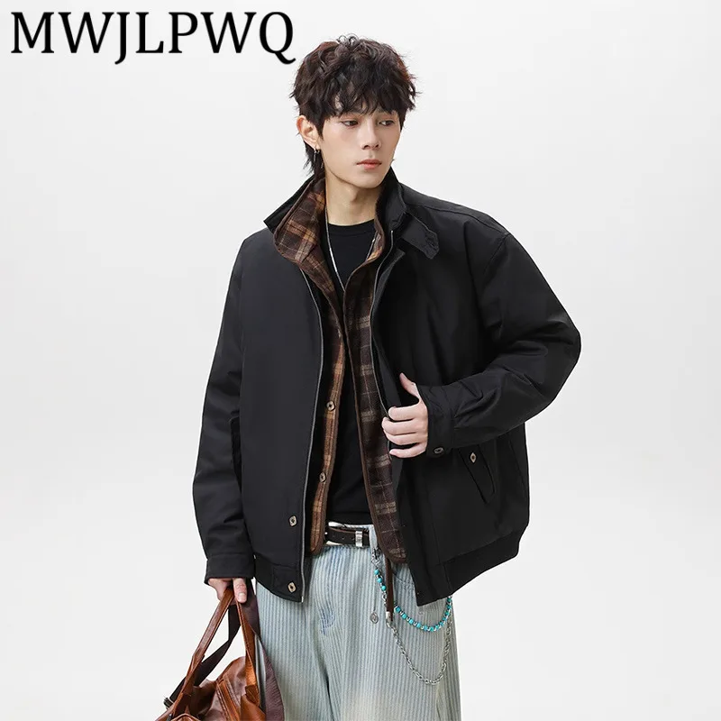 

MWJLPWQ American Style Fake Two-Piece Cotton Jacket Male High Street Casual Tops Modish New 2025 Winter 21568