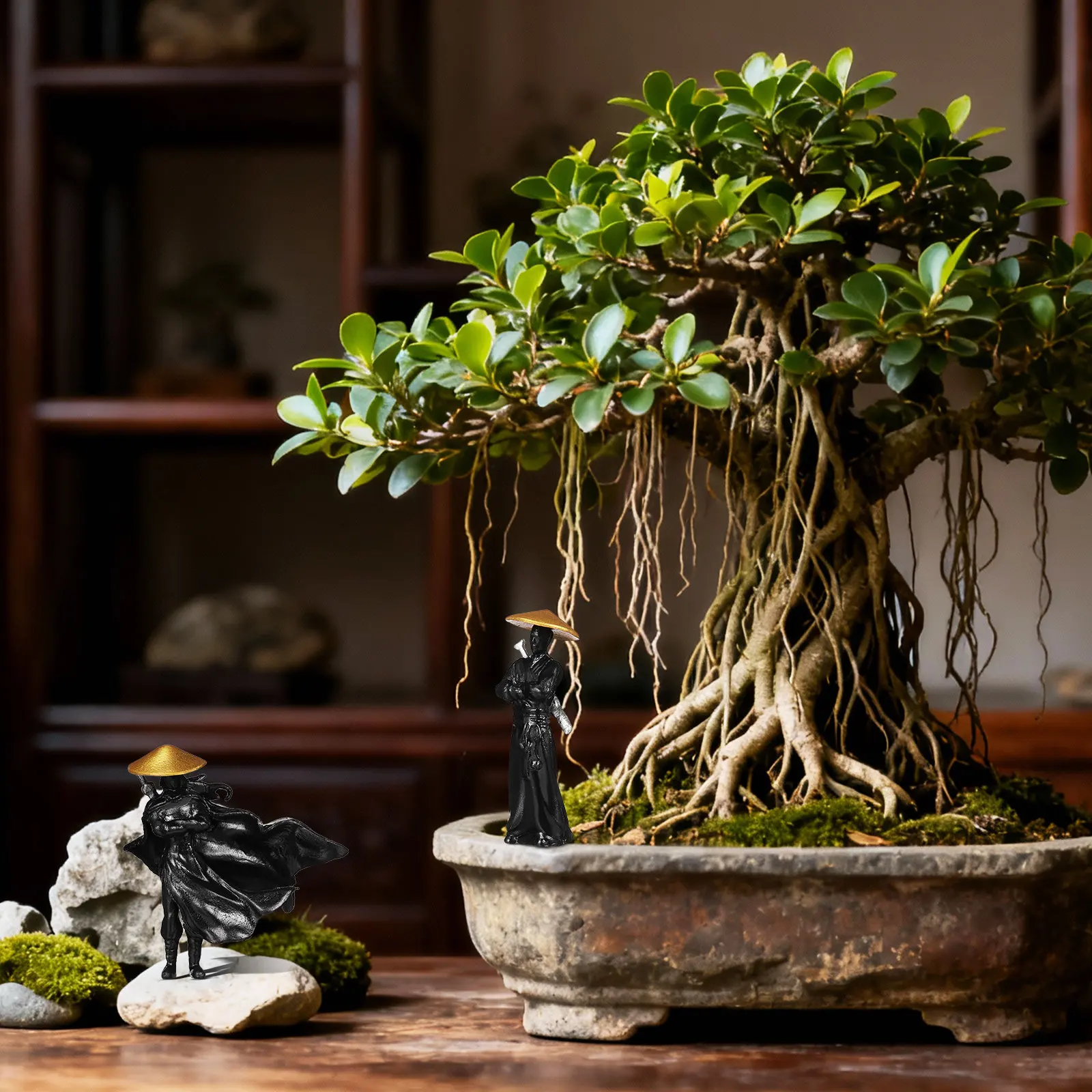 2Pcs Ancient Chinese Warrior Miniature Ornament Exquisite Micro Landscape Decor for Bonsai Terrarium Desktop Garden