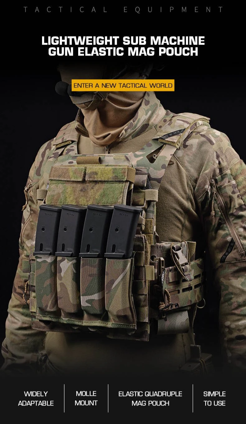 Fourfold Carry Lightweight Elastic Submachine Gun MP5 MP5K MP7 MP9 UMP45 APC9 APC45 SPC9 SPC10 SPC45 Mag Pouch Magazine Holster