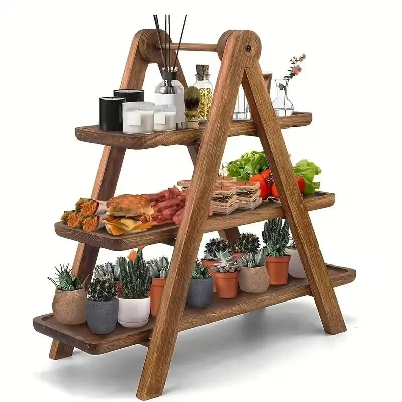Handcrafted Farmhouse Wooden Tabletop Display Stand Multi Layer Kitchen Seasoning Storage Rack for Table Decoration