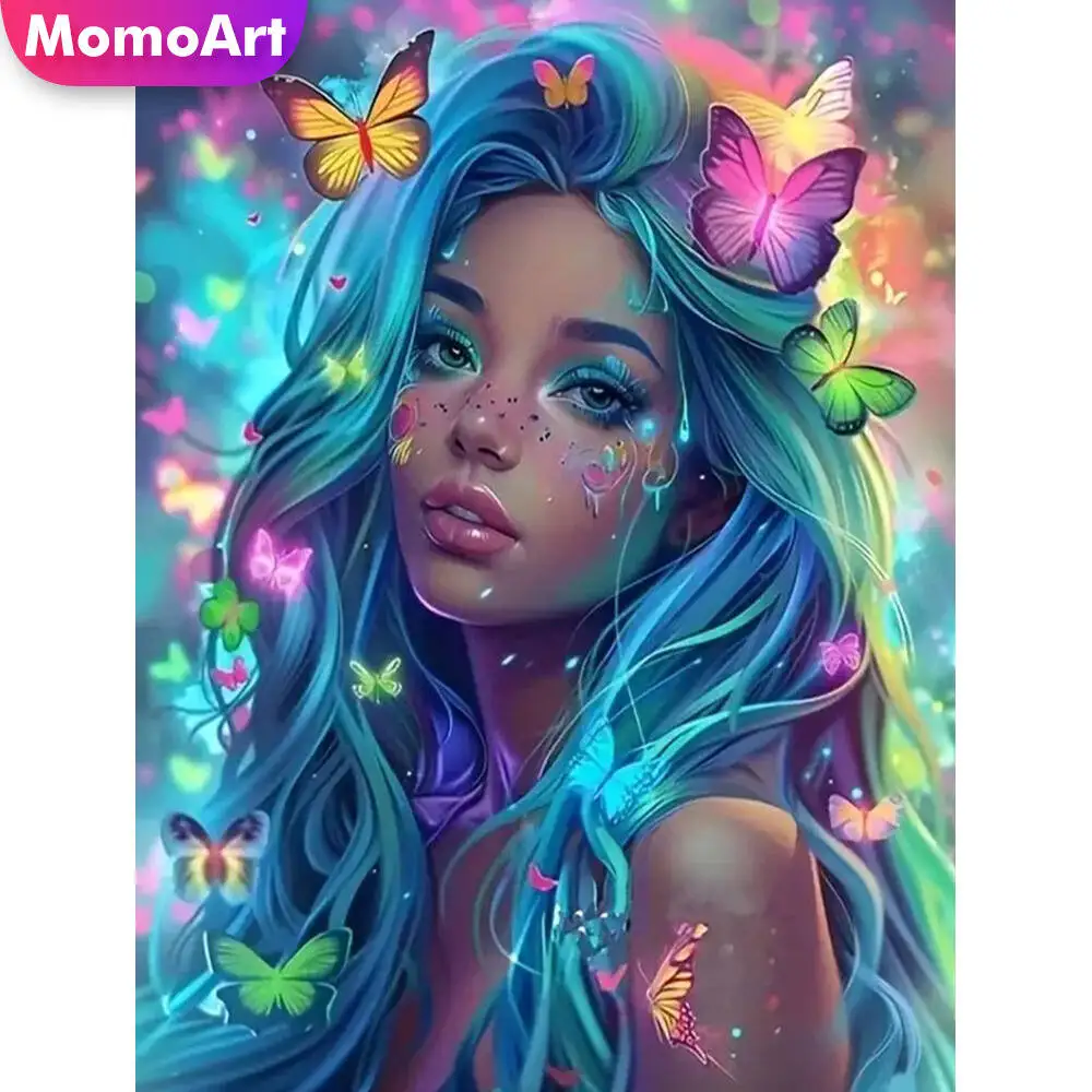 Momoart DIY Diamond Embroidery Woman Portrait Painting Butterfly Pattern For Adults Beginners Diamond Mosaic Craft Kit Wall Art