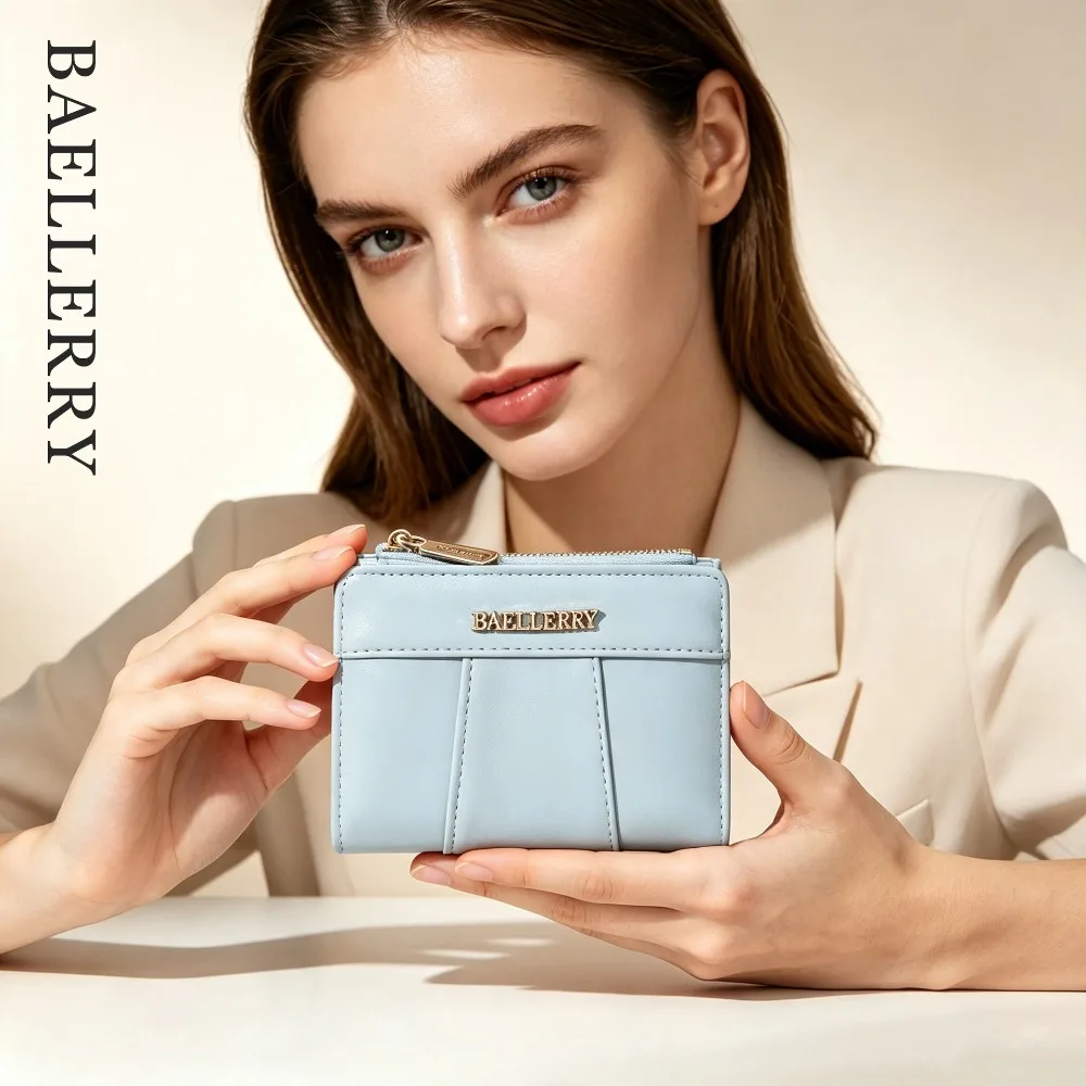 Baellerry Solid Color Women's Short Wallet Portable Pu Leather Wallets Multi-Card Slot Mini Coin Purse Female Card Holder