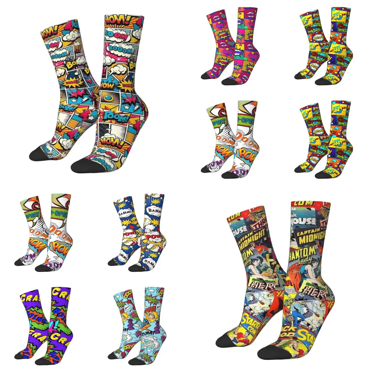 Colorful Comic Book Socks Winter Click Boom Crash Stockings Casual Men Comfortable Socks Printed Climbing Anti-Slip Socks