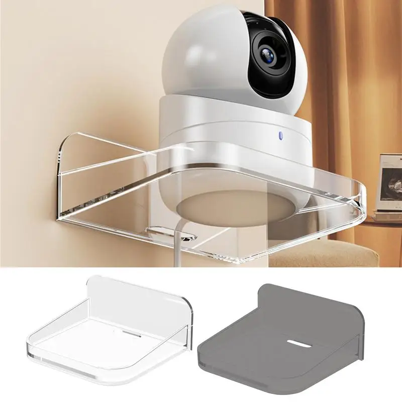 Wall Mount Stand Clear Acrylic Floating Shelf No Drill Tray for Router Camera Speaker Small Items in Bedroom Living Room Office