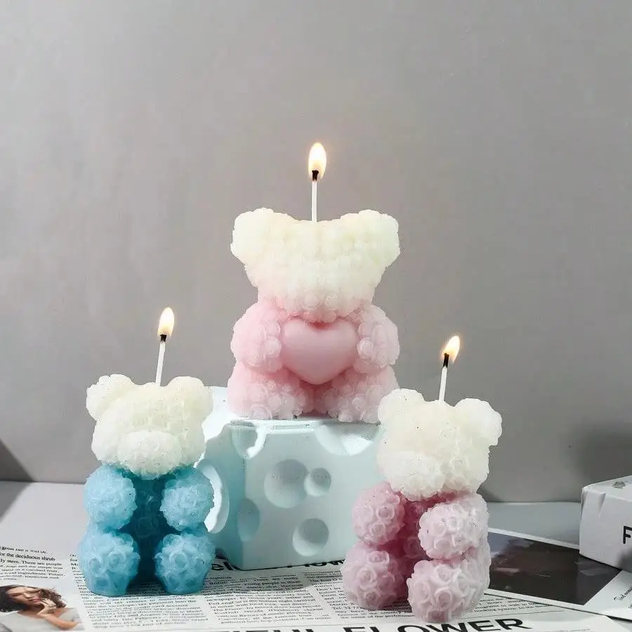 Harzgussform 3D Rosenbär Wachskerzen-Gipsform, Bären-Geschenk-Wachsform, DIY Bastel-Blumen-Tier-Epoxidharz-Geschenk, Seifenform – Detail 8