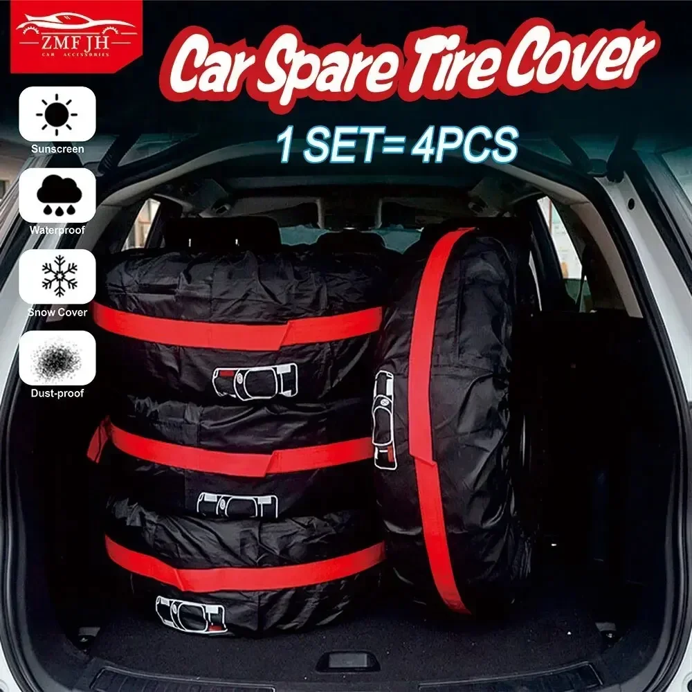 Universal 4Pcs Spare Tire Cover Case Car Tyre Storage Bags Automobile Tyre Accessories Auto Vehicle Dust-proof Wheel Protector