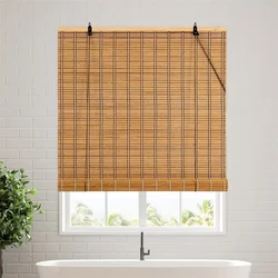 Bamboo Curtains Waterproof Roller Blinds Blackout 70% Light Filtering Roller Wood Curtain for Outdoor Windows Doorways Shutter