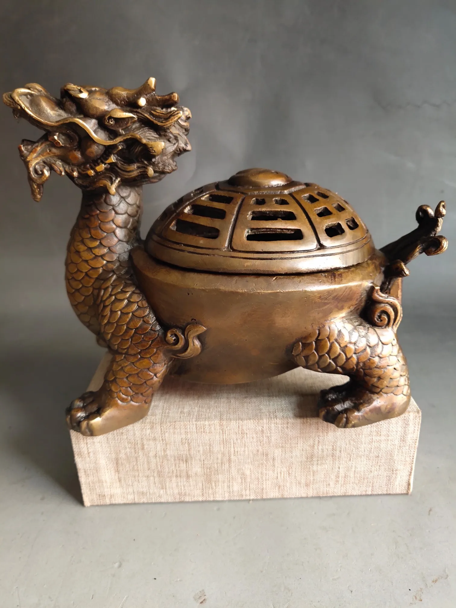 Collectible Item: Pure Copper Dragon Turtle Incense Burner, Finely Crafted