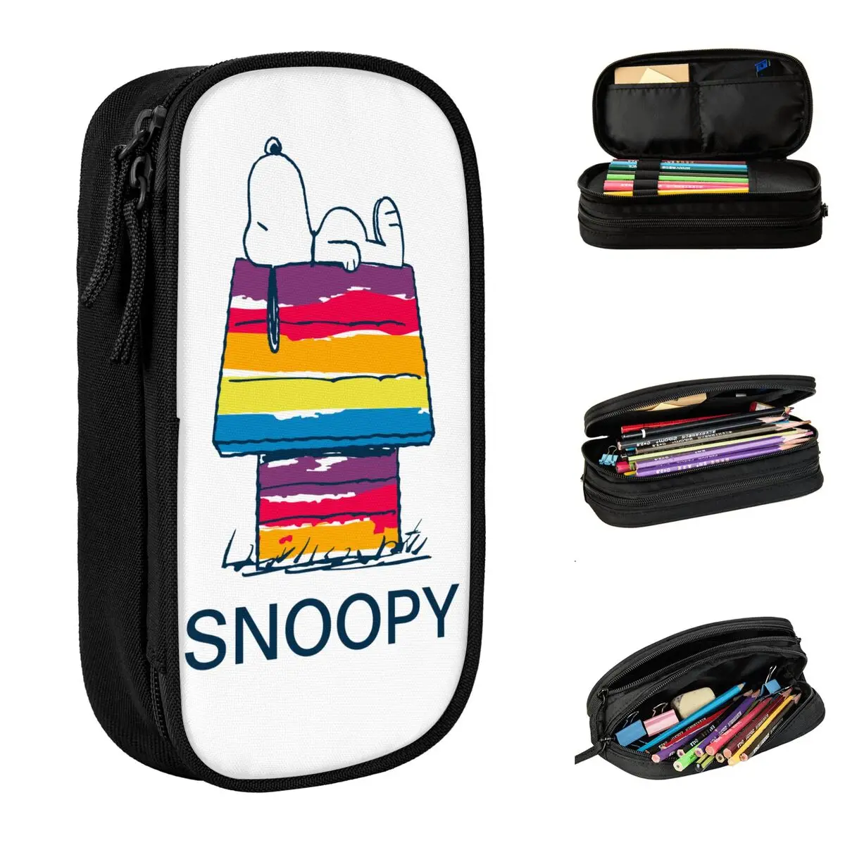 Peanuts Snoopy Rainbow Dog House Pencil Cases Cute Pen Bags Girls Boys Big Capacity Students School Zipper Pencilcases