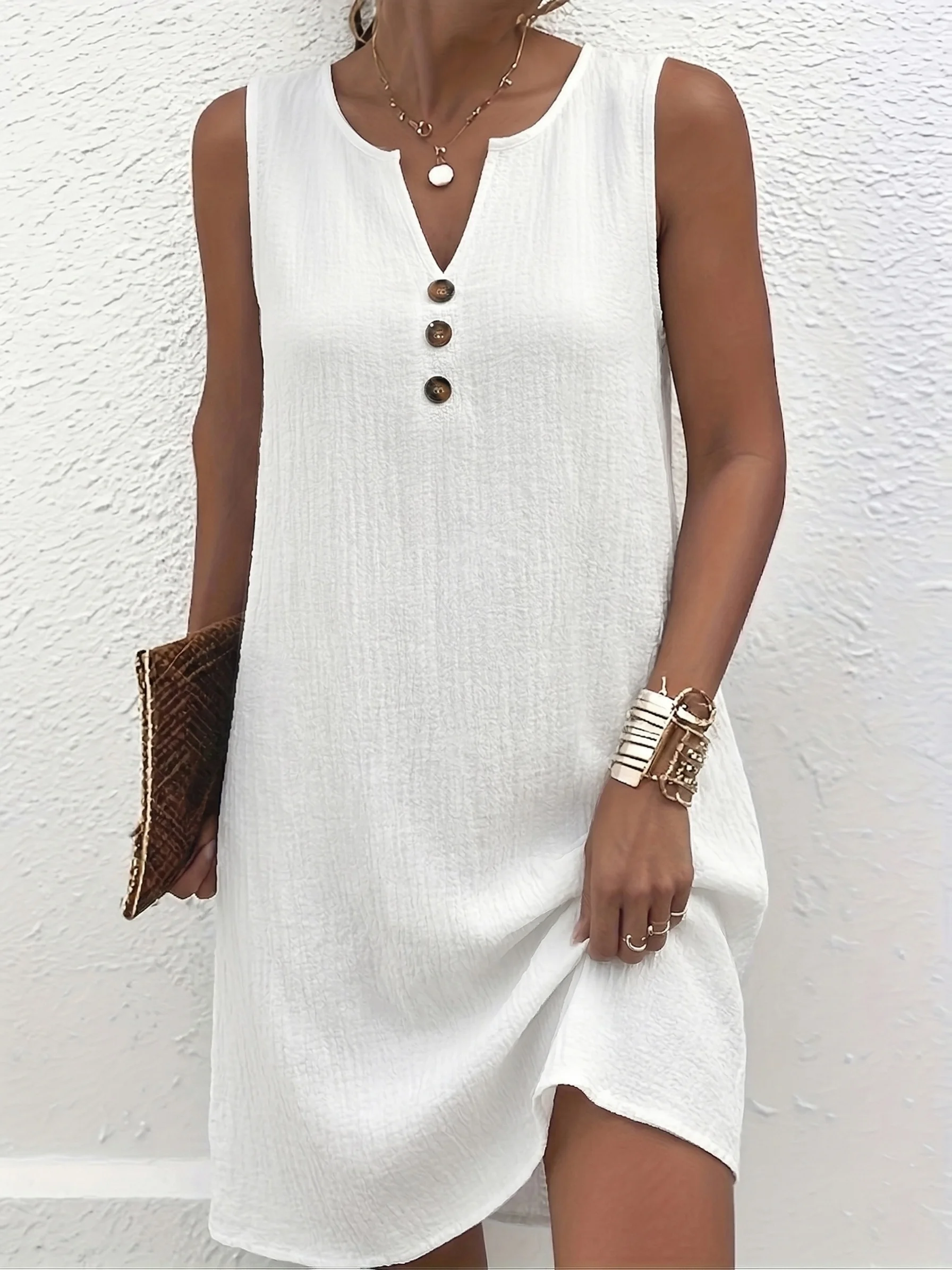 Ärmelloses Freizeitkleid in Übergröße mit Knopfdetails für mühelosen Stil und Komfort – Detail 15