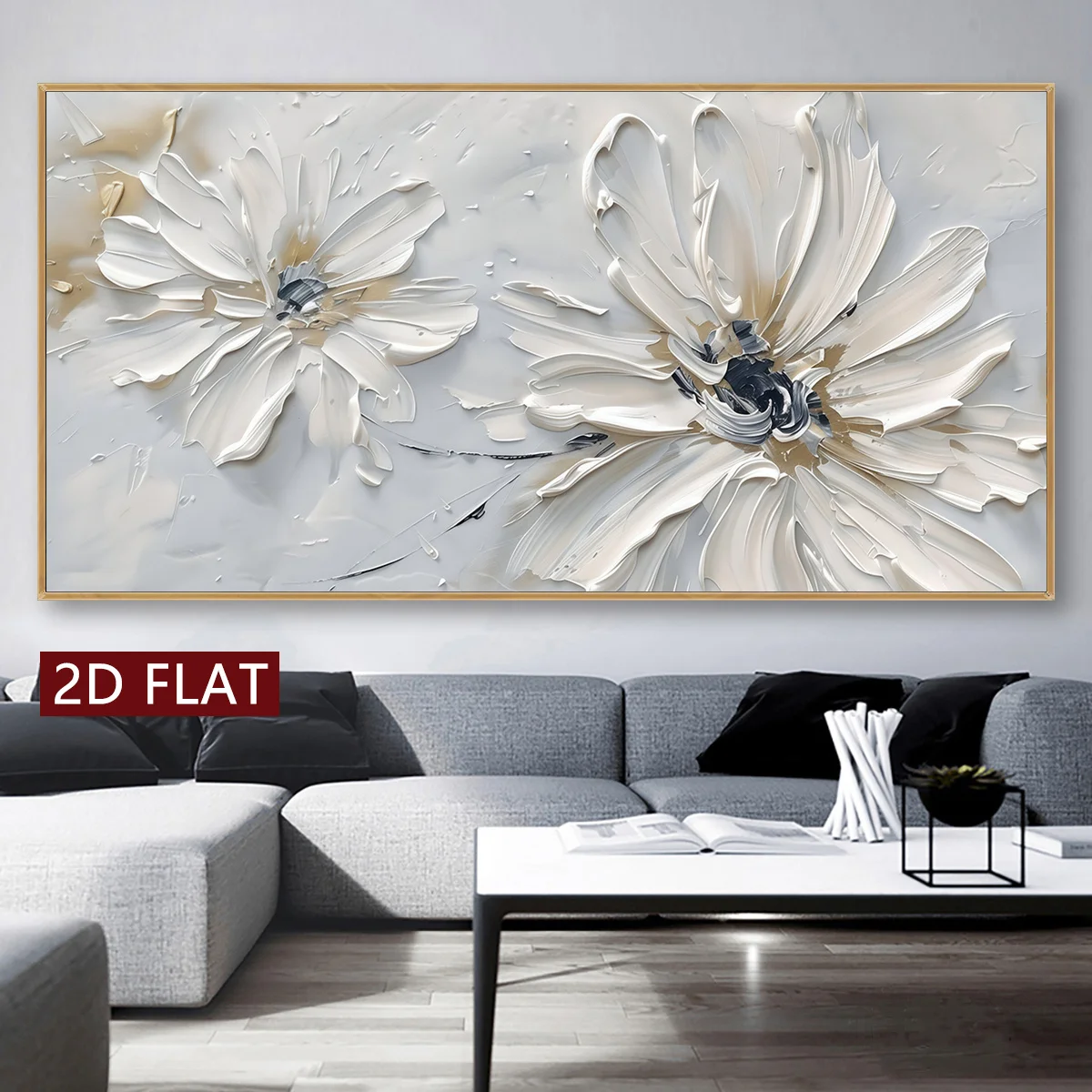 2D Flat 1pc Modern Abstract Minimalist Posters White Flower Prints Canvas Painting Wall Art for Living Room Bedroom Home Decor