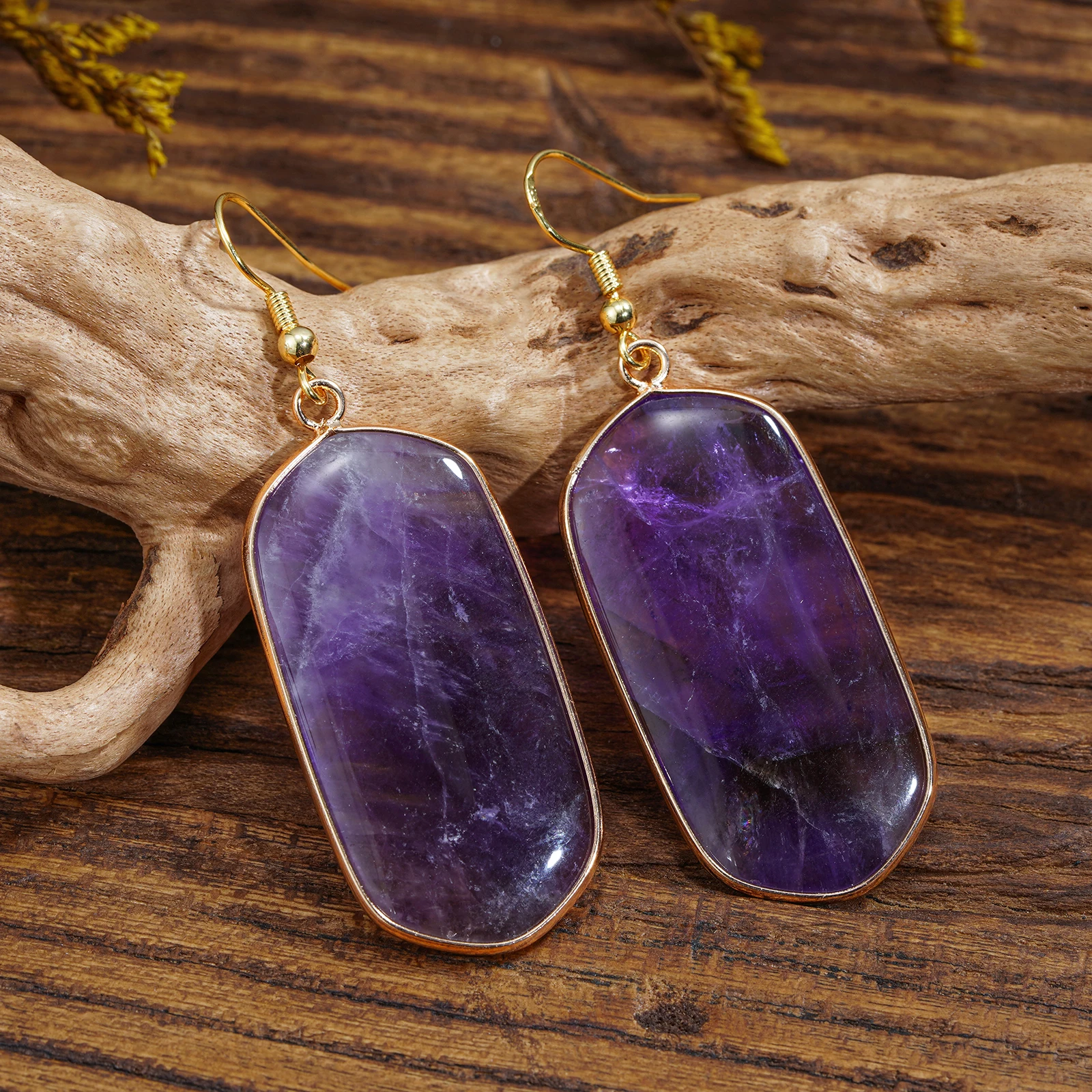 Amethyst Big Stone Dangle Earrings Natural Stone Crystal Drop Healing Gemstone Earrings for Women Gift