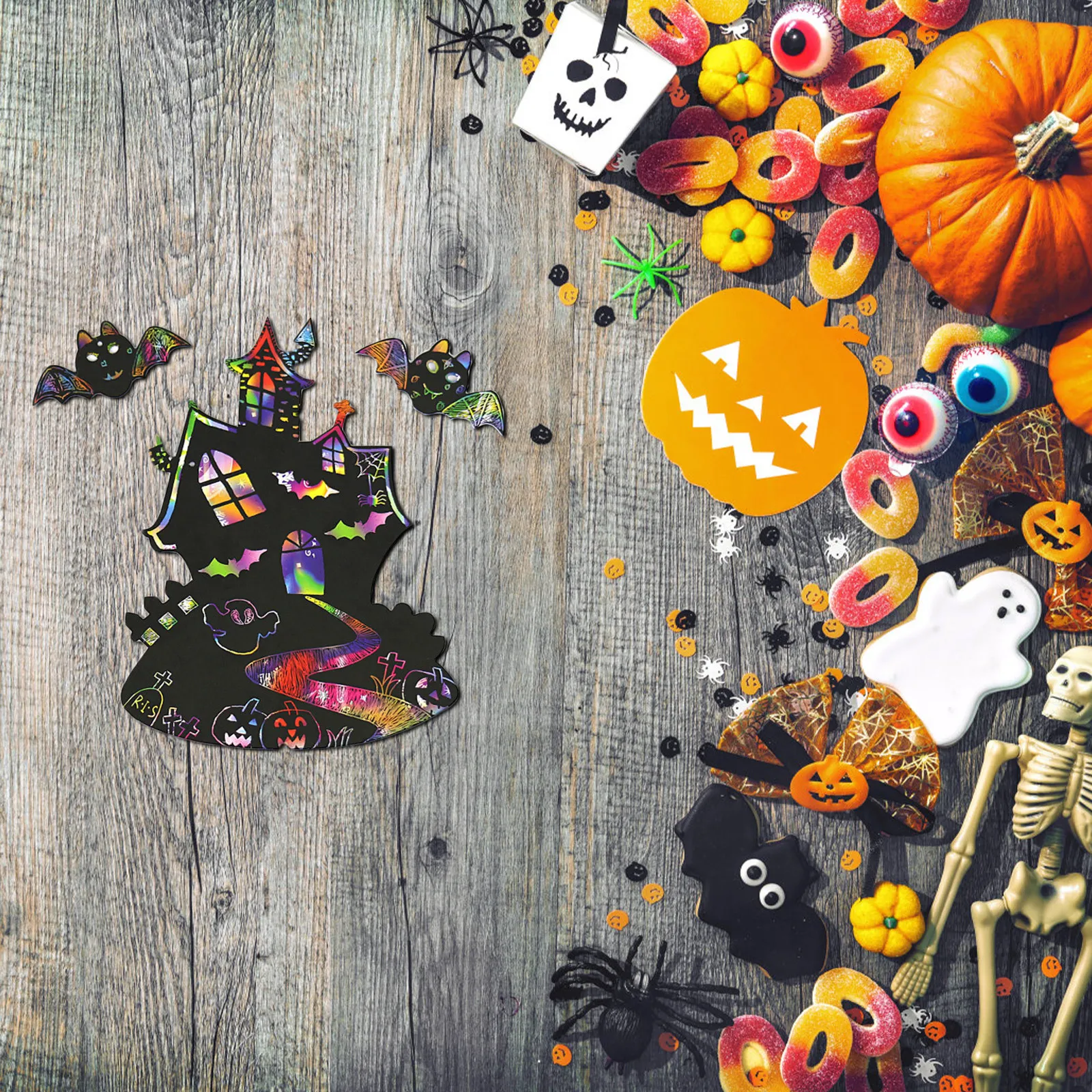 8セット-diy-スクラッチペーパーカードセット-ハロウィン落書きクラフトキット-子供用-教育的で楽しい-鎮静ストレス解消-壁窓用