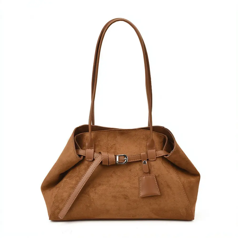 Vintage Suede Tote Bag Women Large Capacity Shoulder Handbag Retro Soft Texture Commuter Casual Underarm Hobo Purse