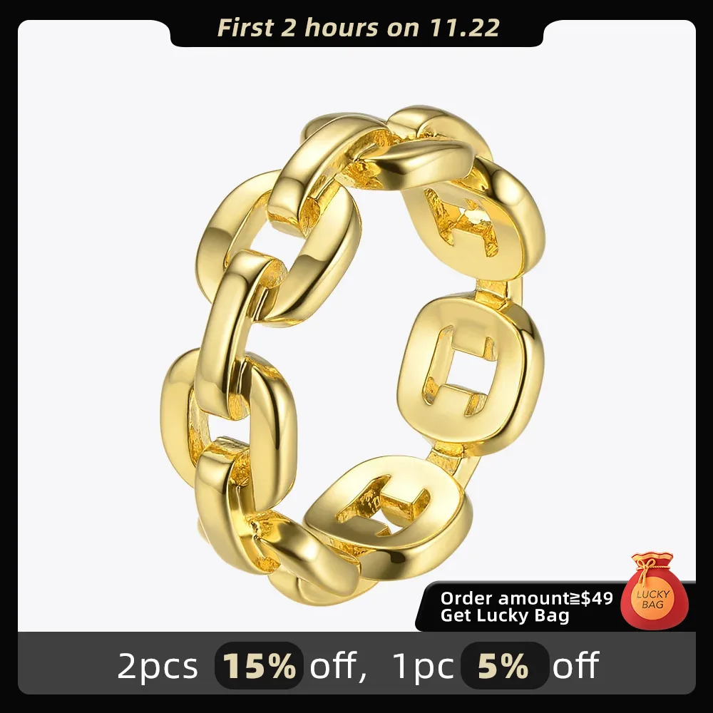 Enfashion Pure Form Link Chain Ring Men Gold Color Ladies Rings For Women Fashion Jewelry Bague Femme Homme Ringen RF184006