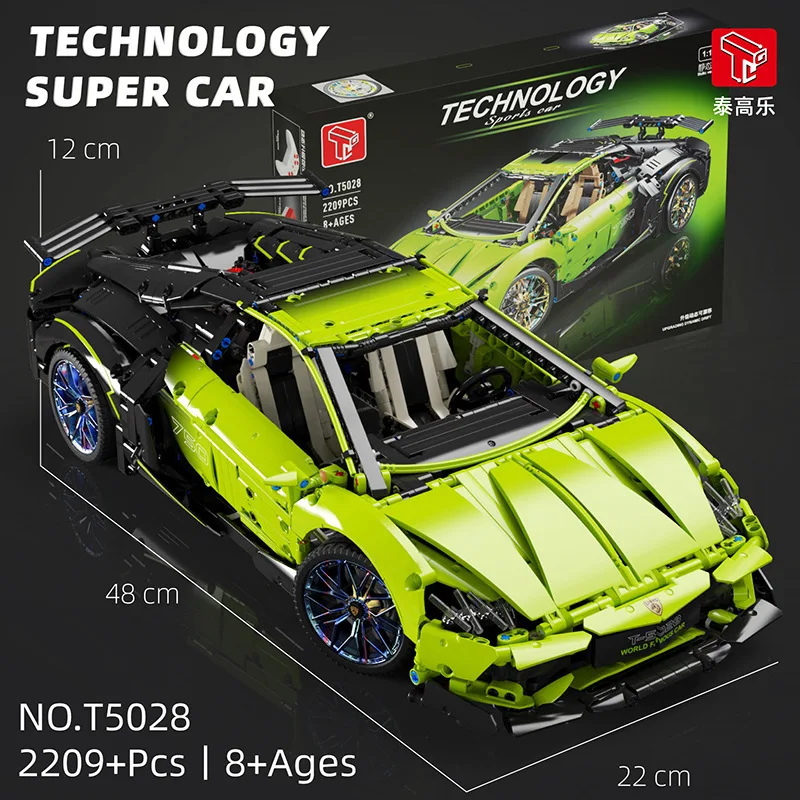 TGL T5028 Technical Super Sports Car 1:10 Model City Racing Series DIY Creative Toys Building Blocks Gift For Boys 2209Pcs