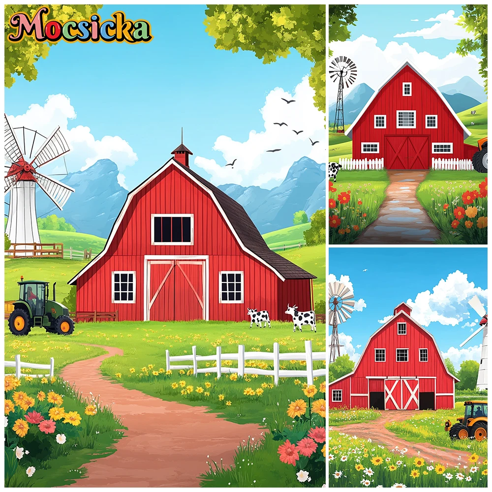 

Mocsicka Farm Photography Wall Backgrounds Red House Baby Shower Birthday Party Portrait Backdrop Decor Studio Wedding Wallpaper