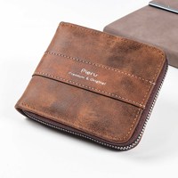 Vintage Men's Wallet PU Leather Short Purse Men Zipper Clutch Solid Color Wallets High Quality Card Bag Horizontal Zero Wallet