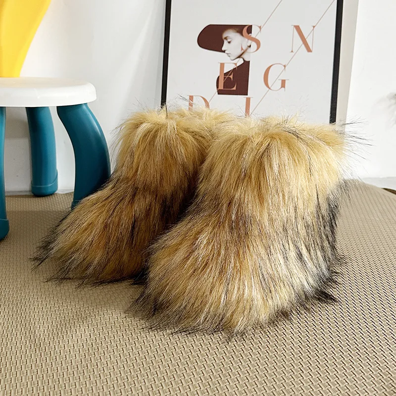 الشتاء أحذية أطفال جديدة فو الفراء طفل فتاة الأحذية أزياء ملونة الفراء الأطفال الكاحل الثلوج الأحذية الدافئة الفتيات عيد الميلاد #6