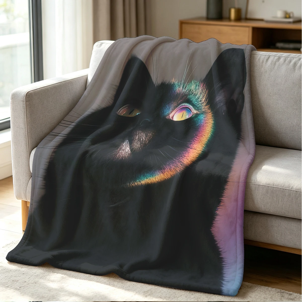 Rainbow Cat Blanket Soft Cozy Throw for Sofa Bed Festive Holiday Decor Gift for Kids and Adults,Lightweight and Warm