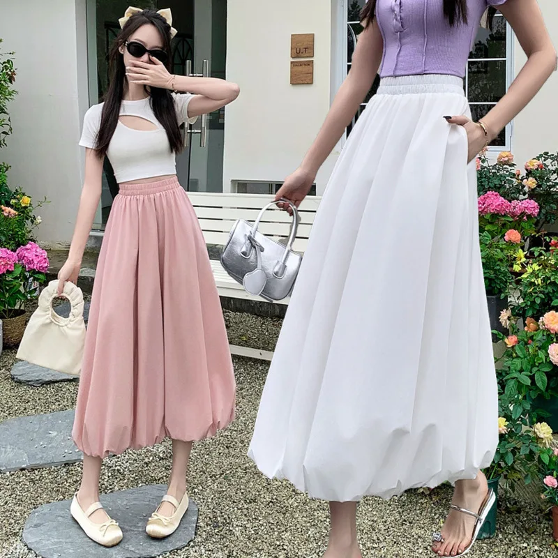 

Fashion Casual Office Elegant Solid Color A-line Lady Preppy Style Solid Simple Vintage Casual Harajuku Pleated Skirt