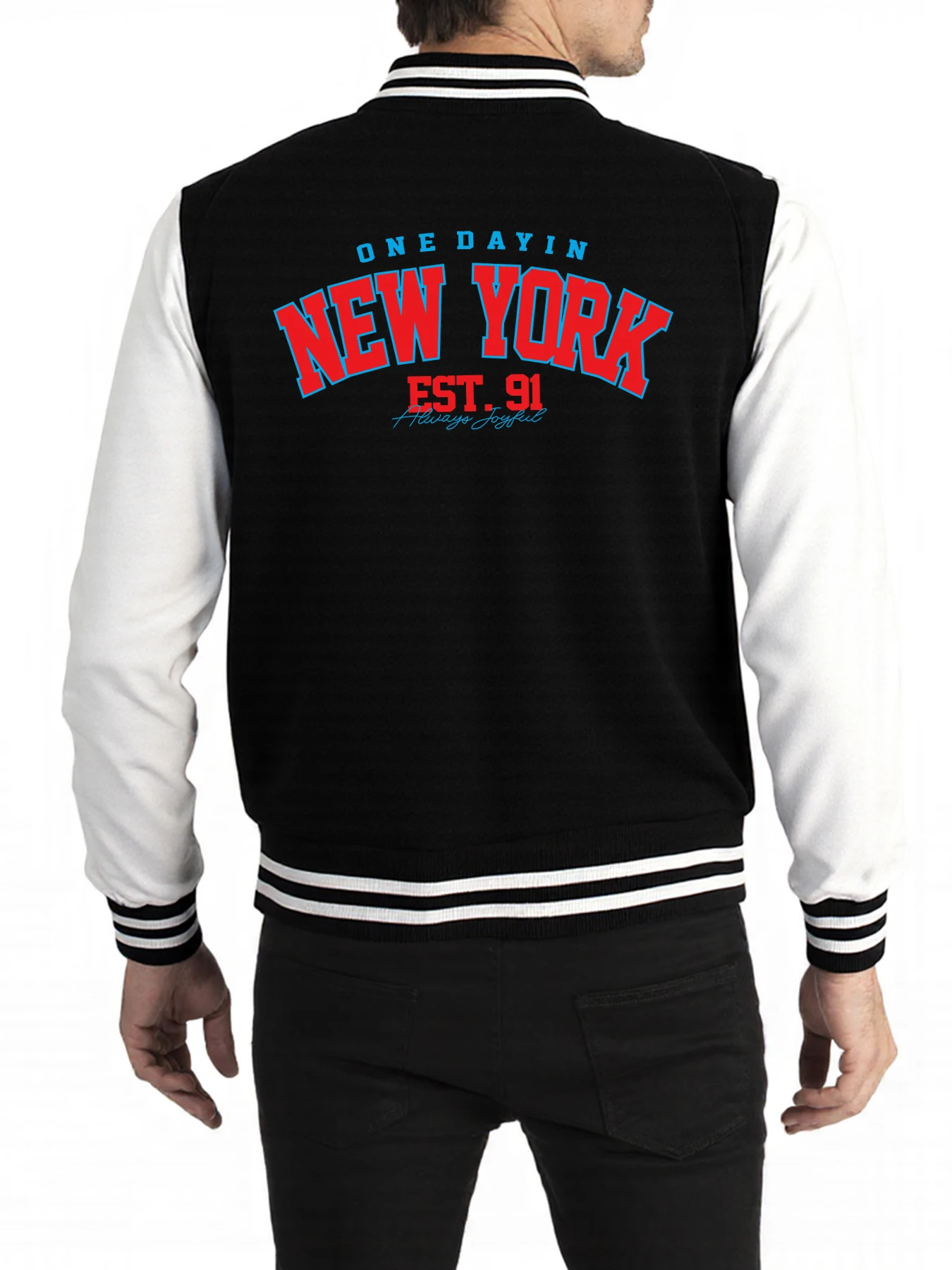 

New York One Dayin Est.91 Printed Jackets Men Cartoons Trendy Top Fashion Hip Hop Street Clothes Retro Loose Baseball Jersey Man