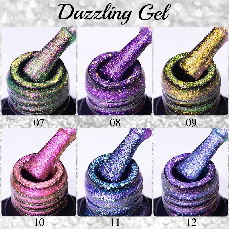 BOZLIN Dazzling Gel 7,5 ml Auroras Sparkle Glitter Semi Permanent Lack Soak Off UV LED Sparkling Nail Art Base Top Coat