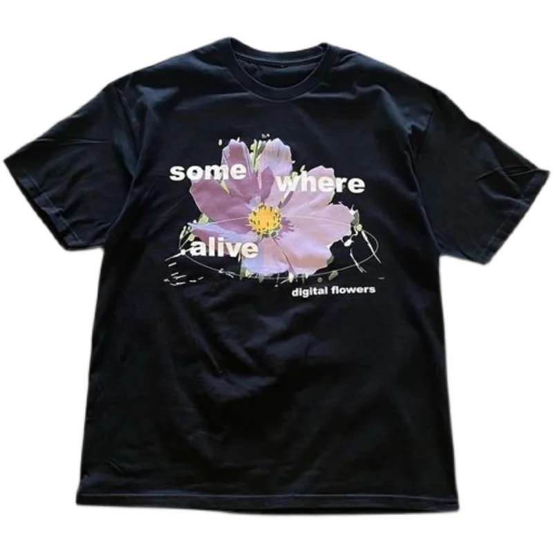 Purple Orchid Digital Flower Artistic Gentle Design Simple Style Short Sleeve T-Shirt Youth Popular Loose Fit Cotton Summer F...