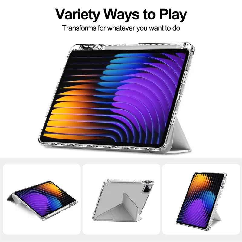 3+Y Fold Stand Case For Xiaomi Mi Pad 8 7 6 5 Pro for Redmi Pad2 SE 11 12.1 inch Tablet Case Pencil Holder Clear Acrylic Cover