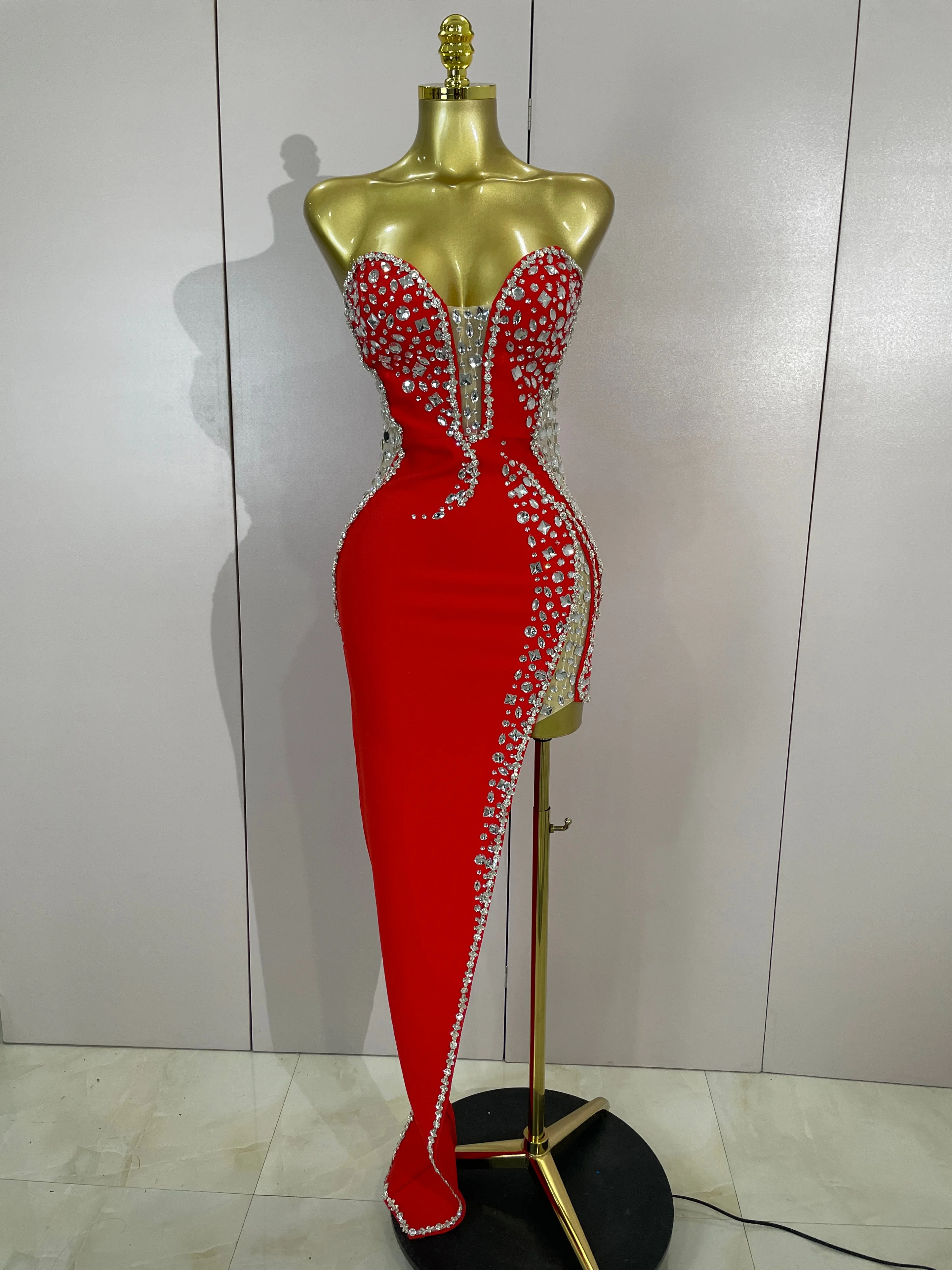 Nieuwste hoge kwaliteit sexy strapless glanzende steentjes bodycon bandage lange jurk damesmode vieren avondfeest vestido