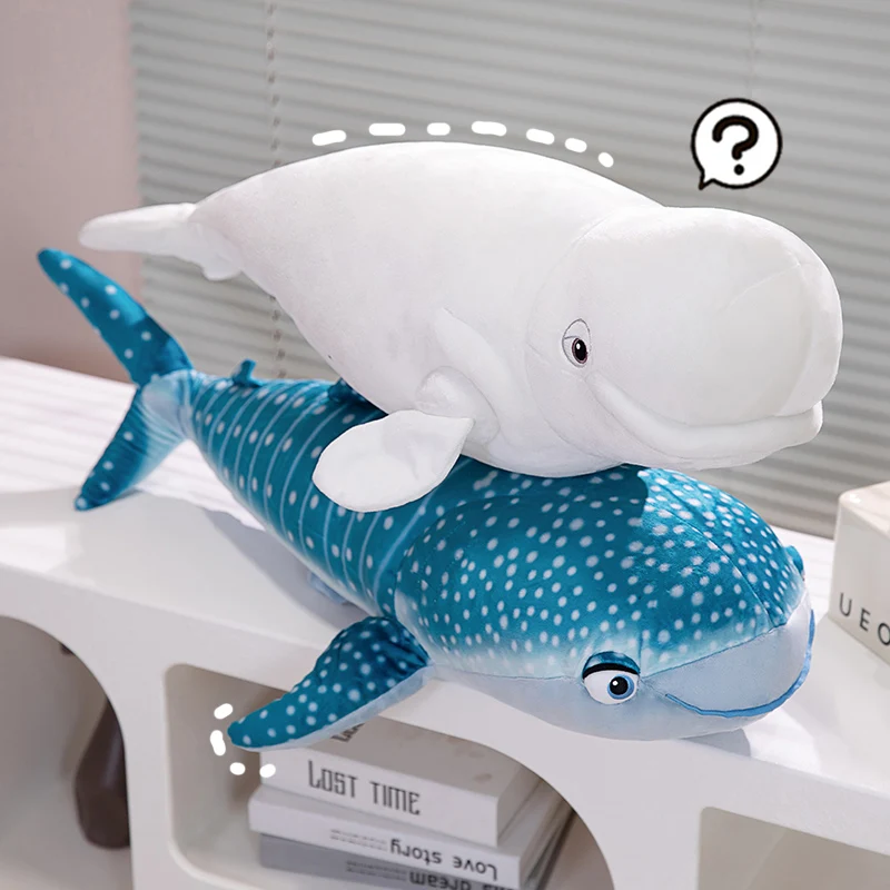 75cm Cartoon Blue Shark White Whale Plushies Doll Simulation Sea Animals Long Fish Pillow Soft Stuffed Toys for Kids Gifts Decor