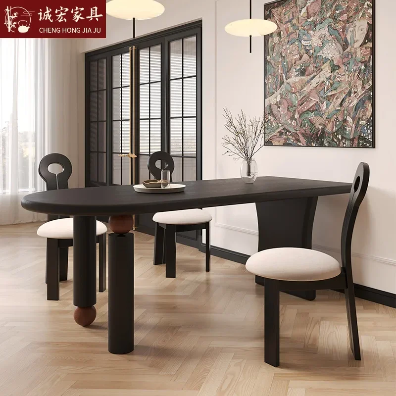 Rectangle log dining table household small apartment