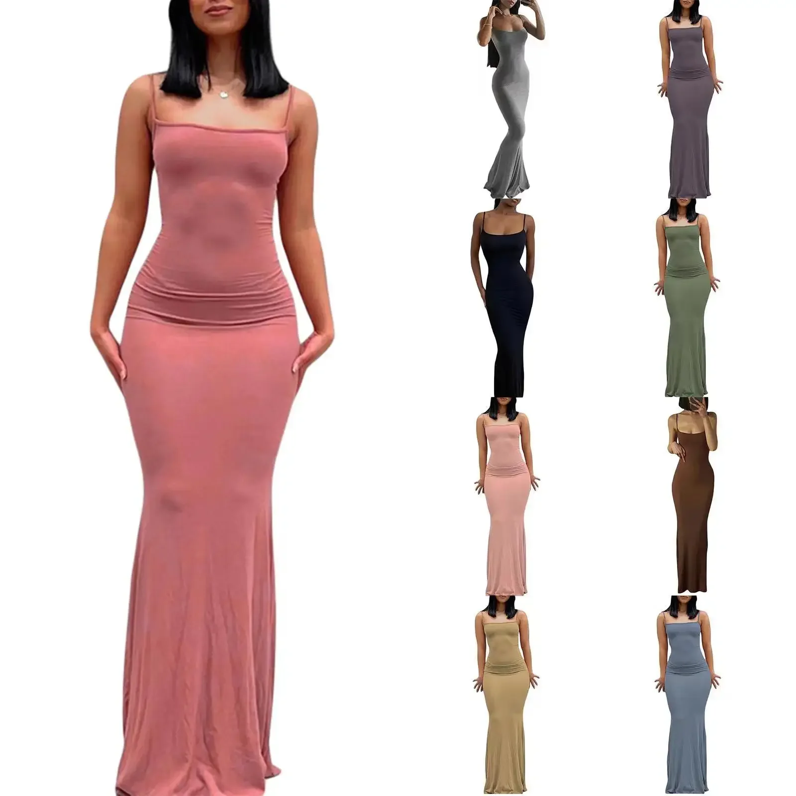 Vrouwen 2024 Y 2K Zomer Bodycon Elegante Sexy Outfits Satijn Slip Mouwloze Rug Maxi Jurk Dames Verjaardag Feest Club Zomerjurk