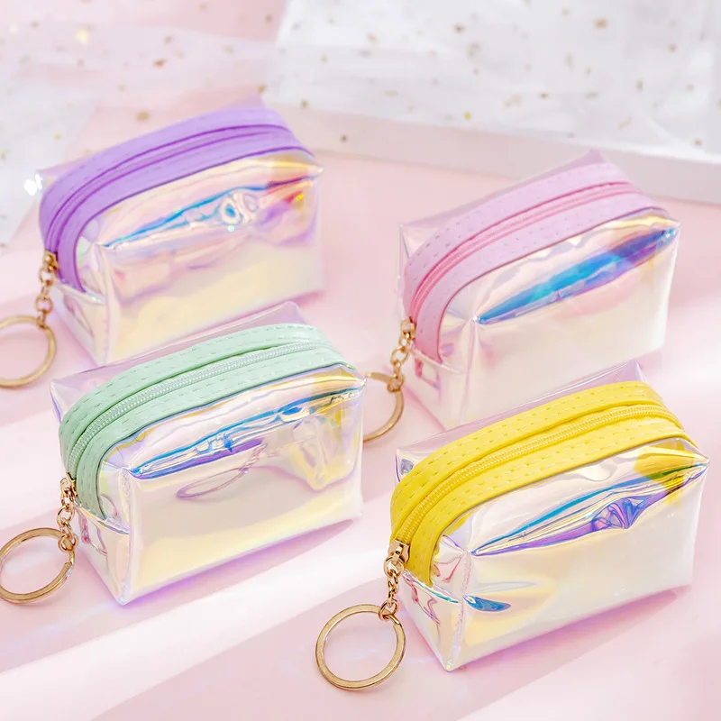 1PC Transparent Laser Coin Purse Zipper Change Purse Keychain Small Headphone Lipstick Bag Mini Wallet Money