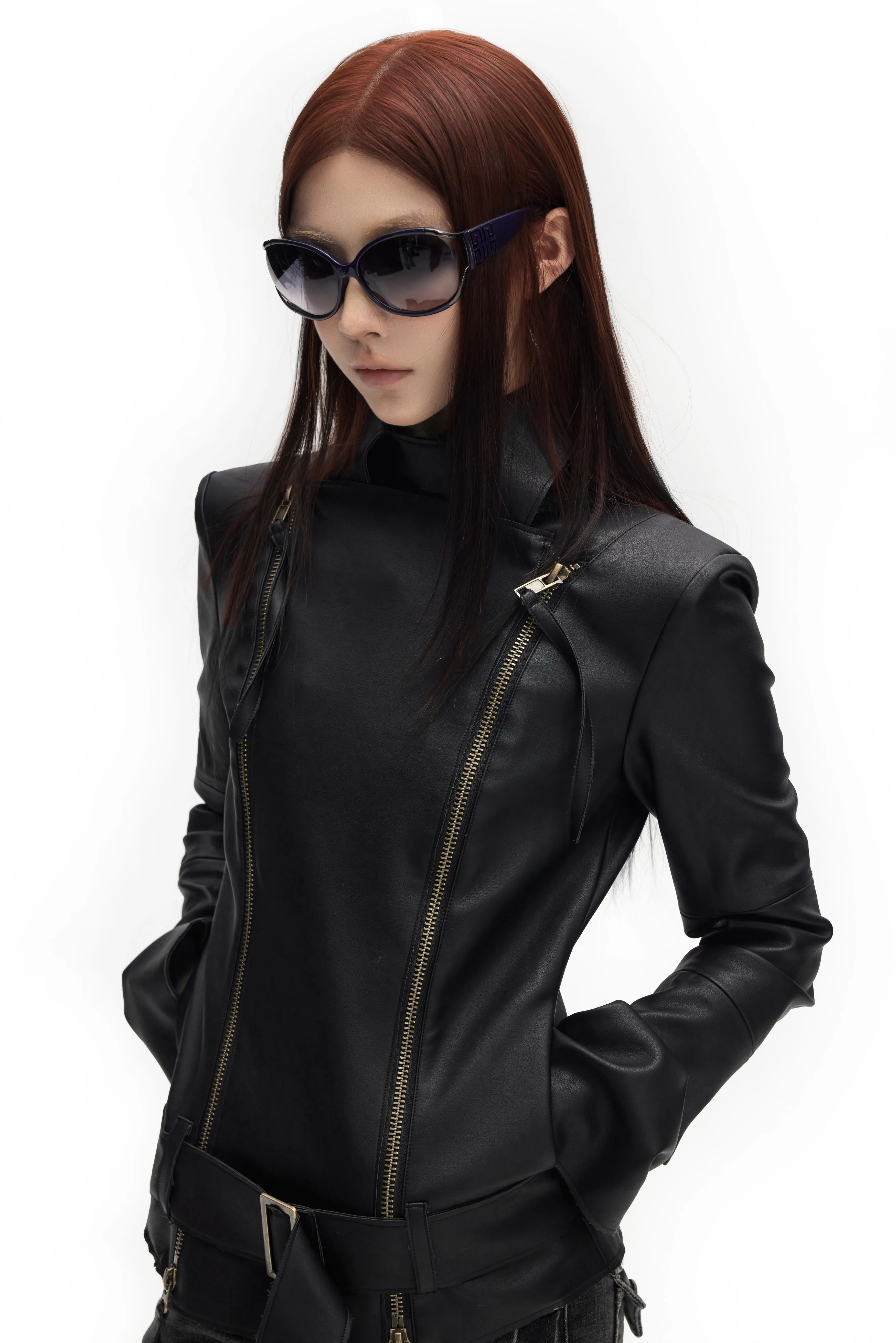Lautaro Spring Autumn Cool Handsome Soft Black Pu Leather Jacket Women Long Sleeve Double Zippers Luxury Clothes Runway Fashion