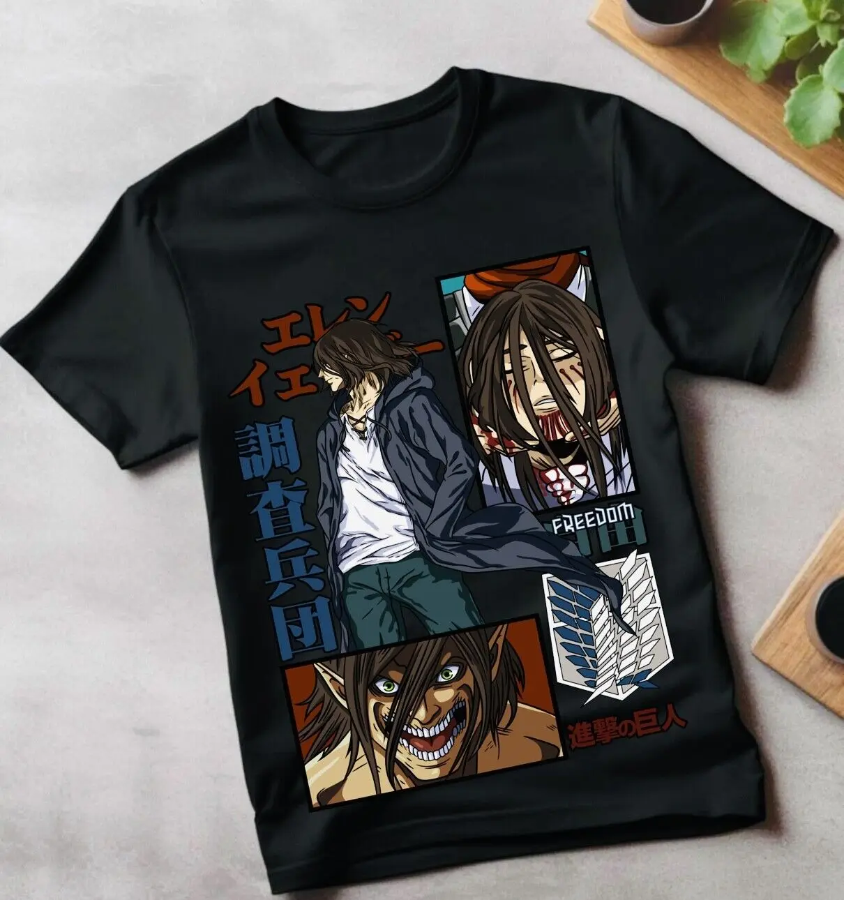 

Eren Yeager T-Shirt Shingeki No Kyojin Attack on Titan Black Shirt Tee All Size