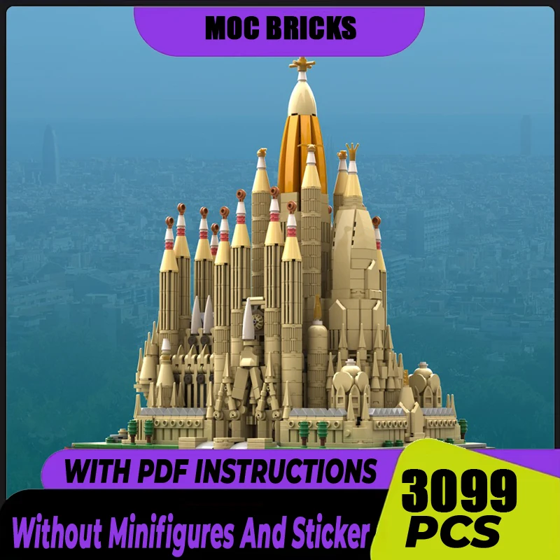 City Street View Moc Building Blocks Sagrada Familia Cathedral Model Technology Brick DIY Assembly Construction Toy Holiday Gift