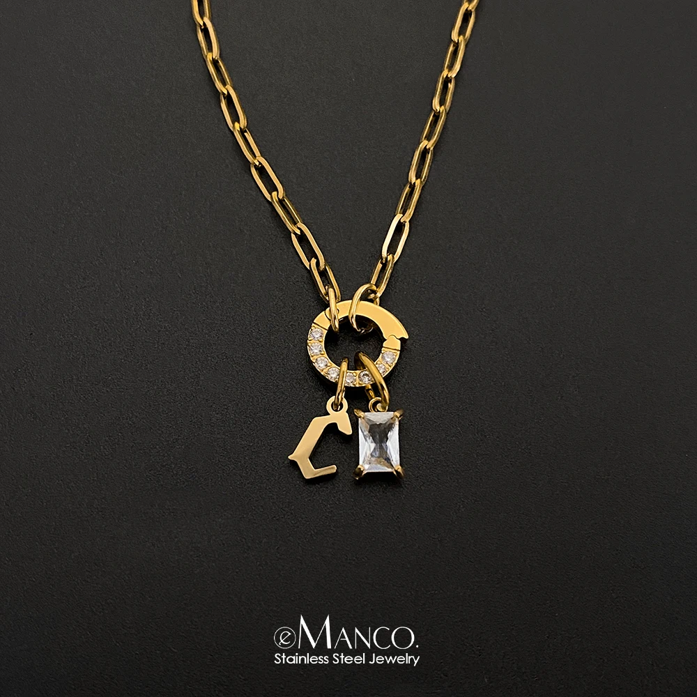 eManco الفولاذ المقاوم للصدأ DIY المختنق القلائد النساء قلادة الربيع مشبك سلسلة الأولي رسالة زركونيا قلادة المرأة مجوهرات #1