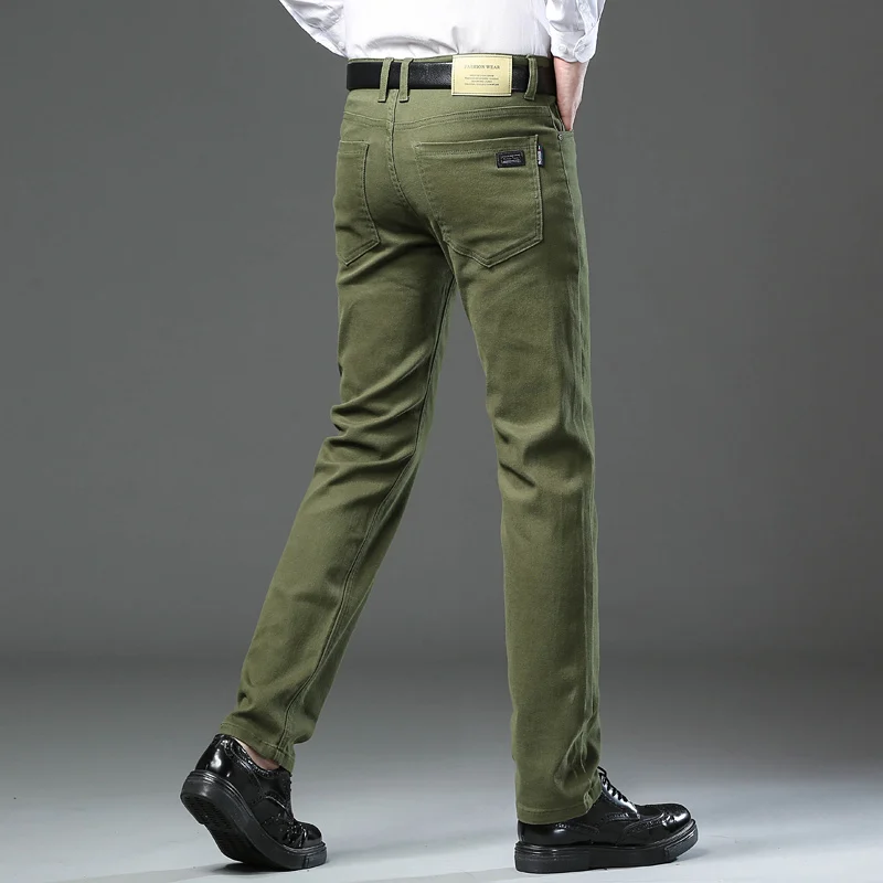 Calça jeans casual verde do exército, estilo clássico, calça justa, marca masculina, stretch, reta, de alta qualidade, moda luxo