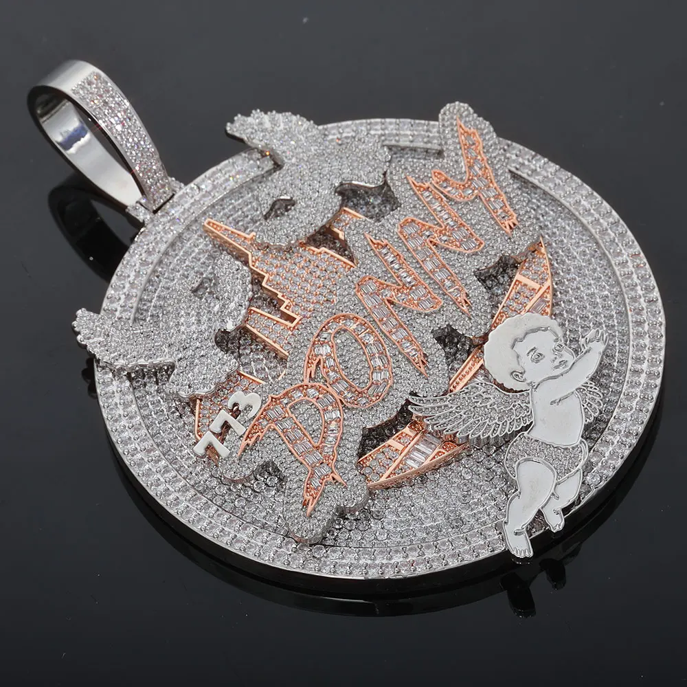 ESKEEM High Quality Custom Name Iced Out Diamond Two Tone Pendant Hip Hop Charm Jewelry Gift for Customizable Logo