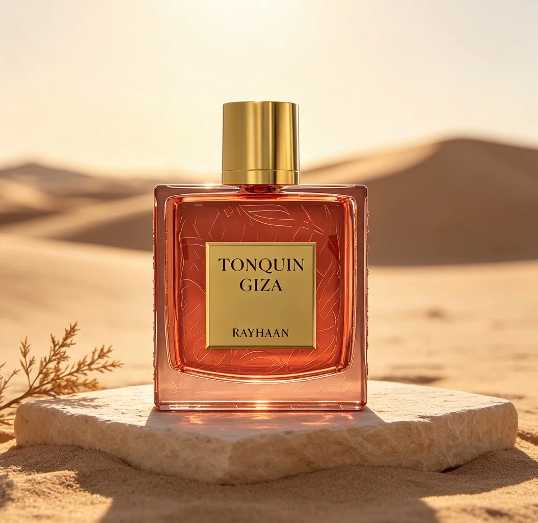 Rayhaan Tonquin Giza 100Ml Eau De Parfum. Mellow Rich Amber‑Balsam Fragrance, Mature And Understated. Warm Gilded Bottle Builds Steady Premium Masculine Aura For Business Occasions.