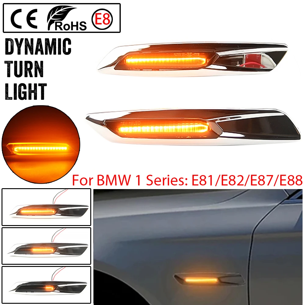 مصباح إشارة الانعطاف LED أضواء العلامات الجانبية الوامض الكهرماني الديناميكي لسلسلة BMW 1: E81/E82/E87/E88 128i 135i 1M
