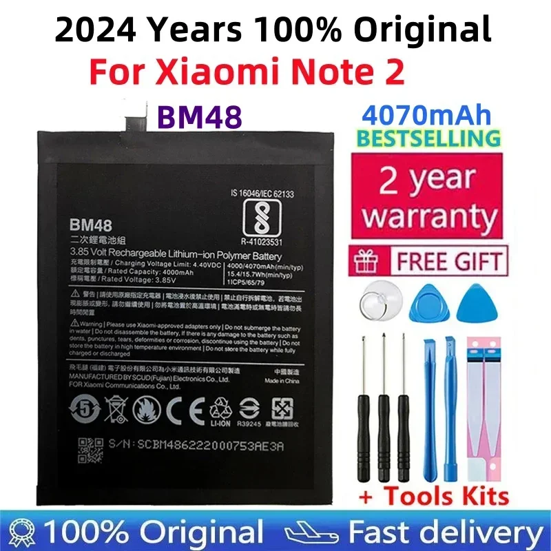 

2024 Years Original Phone Battery BM48 For Xiaomi Note 2 Note2 High Quality Replacement Battery 4070mAh Fast Shipping