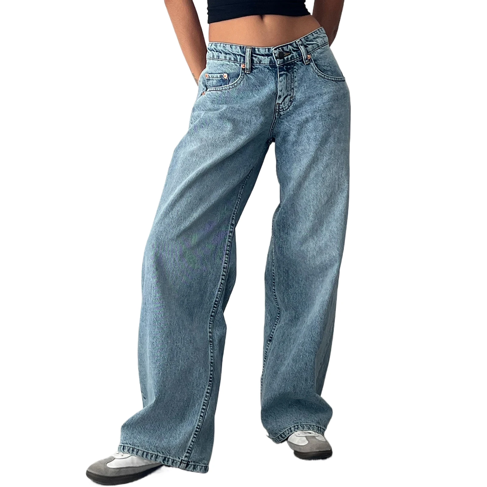 

Fashionable Straight Jeans For Women Trendy Casual Low Waist Wide-leg Pants Wash Loose Jeans Denim Pants With Pocket Streetwear