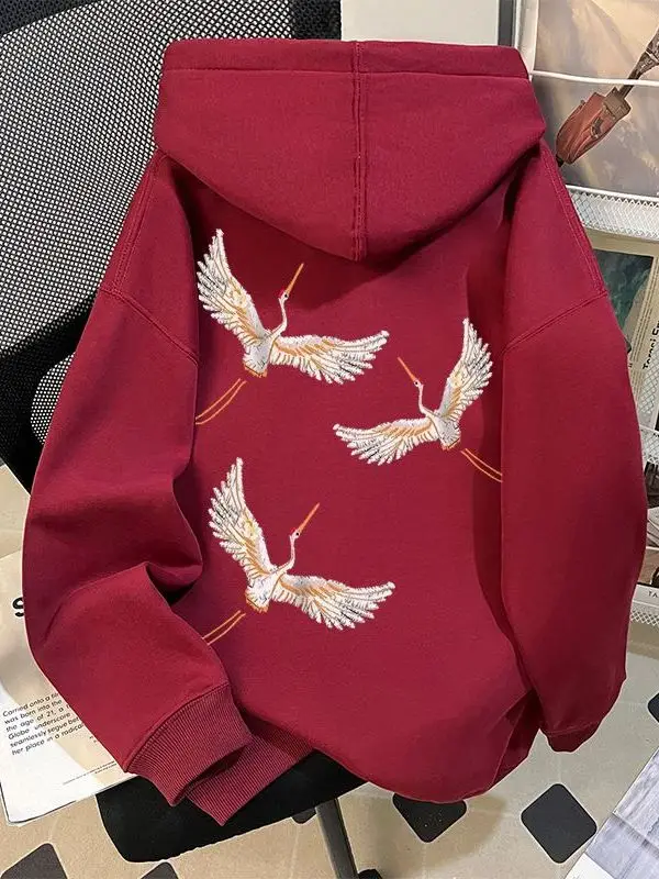 

Толстовка большого размера с капюшоном, на флисовой подкладке, свободного кроя, на Новый год, красная, парная, дышащая, ветрозащитная, немнущаяся